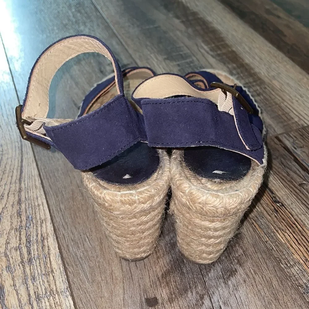 Soludos Midnight Navy Suede Criss Cross Wedge Espadrille